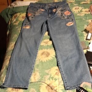Gloria Vanderbilt All-Around Slimming Effect Embroidered Blue Jeans Size 10